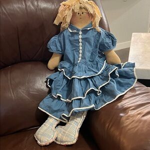 Handmade Rag Doll with Blue Dress